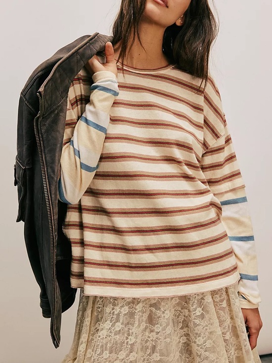 Free People Tops - We the Free Nina Stripe Long Sleeve Tee in Neutral Combo Sz M